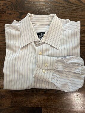 Nicole Miller White Dress Shirt with Light Blue Pinstripes